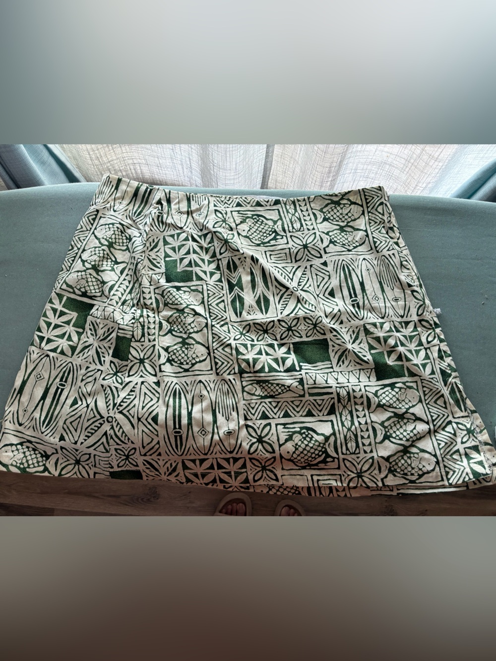 Hawaiian Green and Cream Block Print Mini Skirt